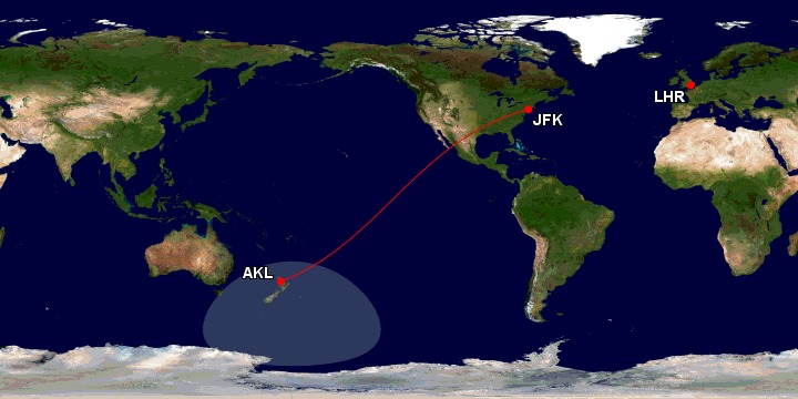 Air New Zealand von Auckland nach New York - GC Mapper