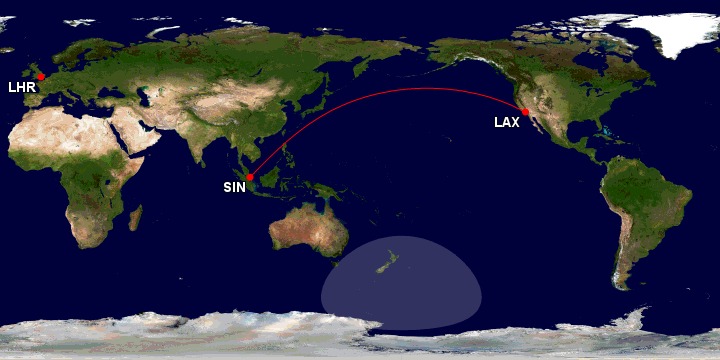 Mit Singapore Airlines von Los Angeles nach Singapore - GC Mapper
