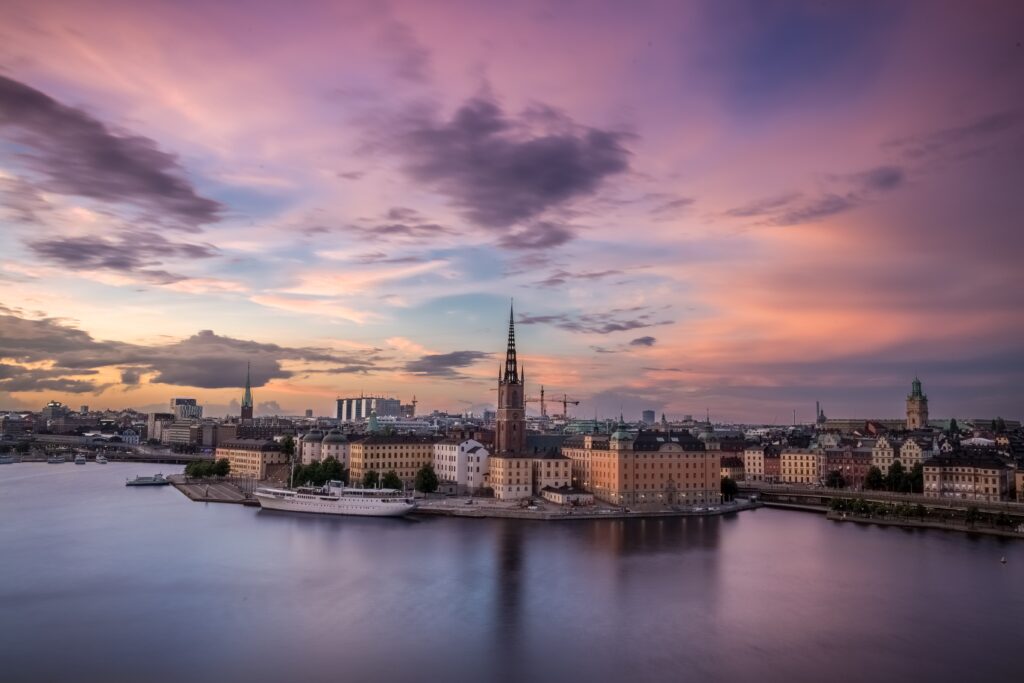 Stockholm zum Sonnenuntergang fotografiert