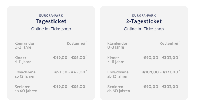 Online Ticketpreise im Europa Park Rust 
