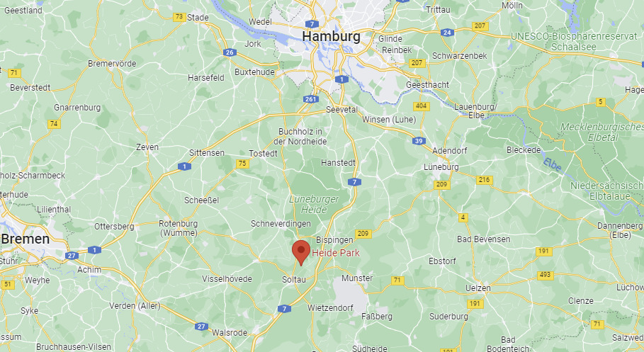 Karte von Google Maps mit Ziel Heide Park Soltau 